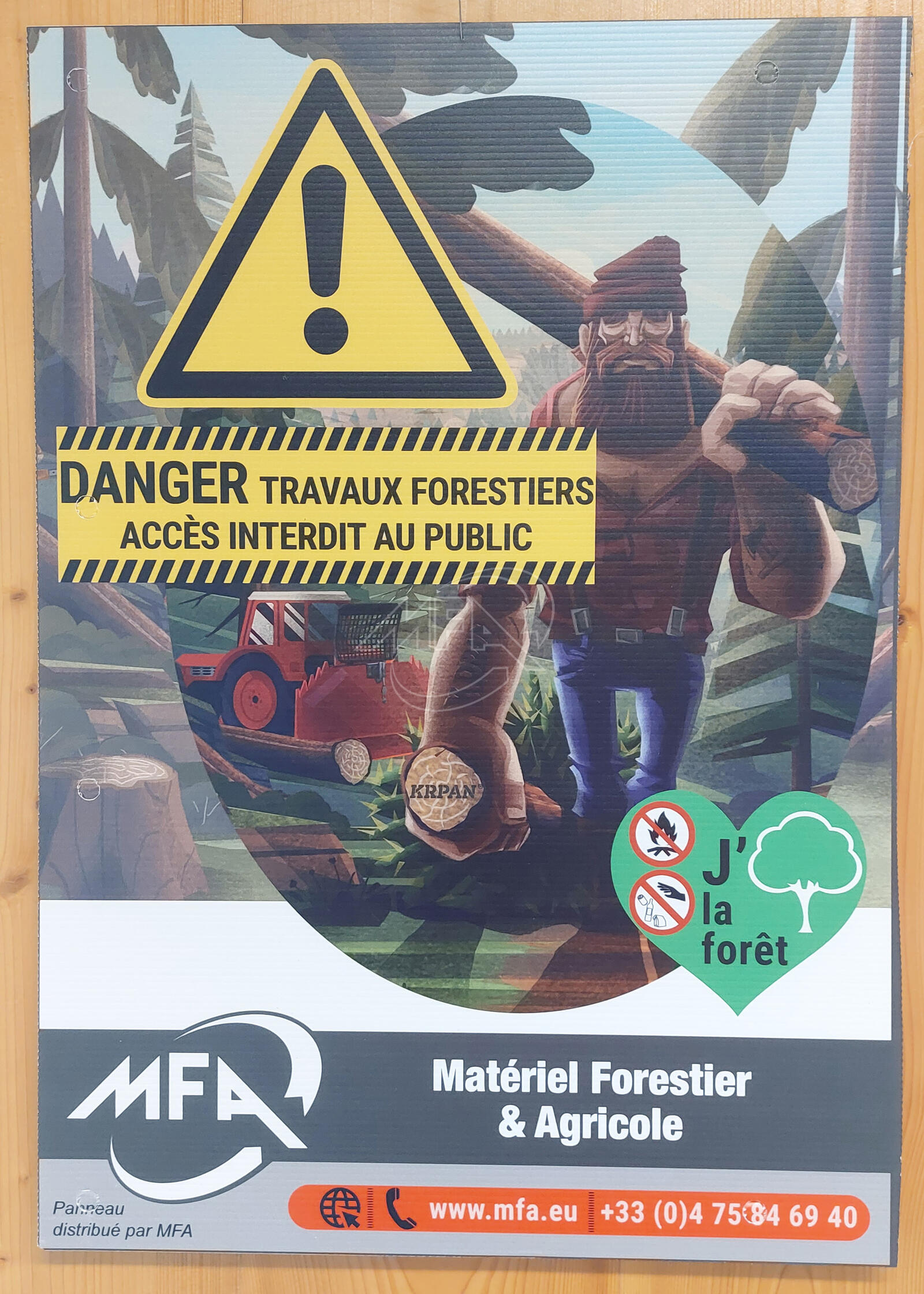 Panneau danger travaux forestier 42x60cm